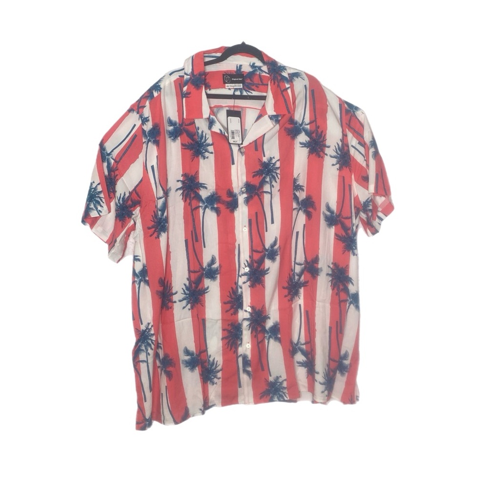 Original Use Mens Red,White,Blue Palm Tree Print Shirt 4XLT  100% Rayon NWT